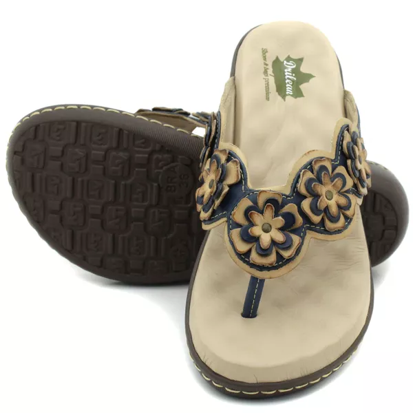 Sandália Feminina Anatômica em Couro Legítimo e Palmilha Gel - Caramelo - Azul - 35 (MA025) OUTLET