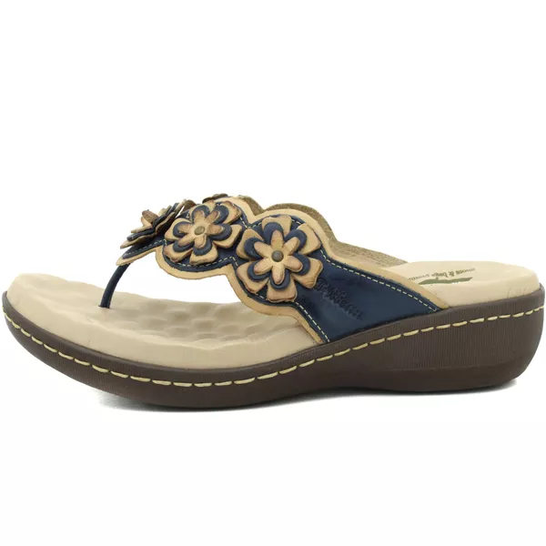Sandália Feminina Anatômica em Couro Legítimo e Palmilha Gel - Caramelo - Azul - 35 (MA025) OUTLET