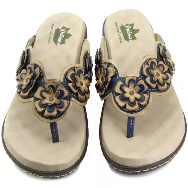Sandália Feminina Anatômica em Couro Legítimo e Palmilha Gel - Caramelo - Azul - 35 (MA025) OUTLET