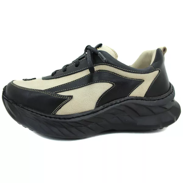 Tênis Feminino em Couro Legítimo com Palmilha em Gel - Bicolor Off - Preto - Sola Preta (CAF003)