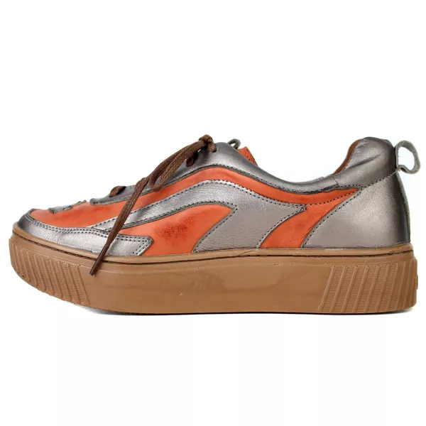 Tênis Feminino em Couro Legítimo com Palmilha em Gel - CORAL /ONIX