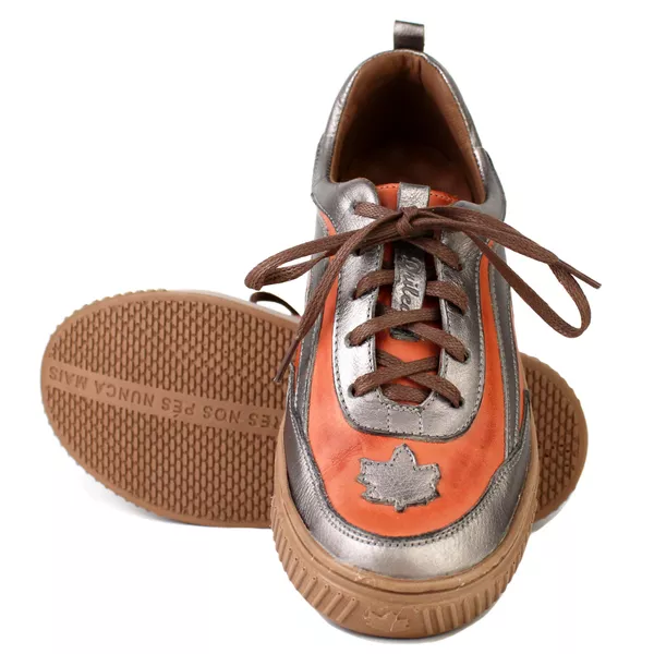 Tênis Feminino em Couro Legítimo com Palmilha em Gel - CORAL /ONIX