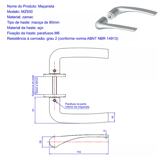 FECHADURA INTERNA 4400 R64 MZ920 CR | Fechaduras Confiança