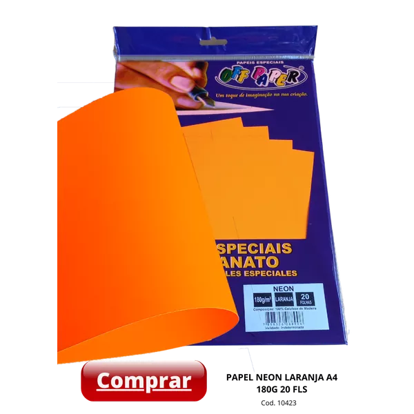 Papel Neon Laranja A4 180g 20 Fls