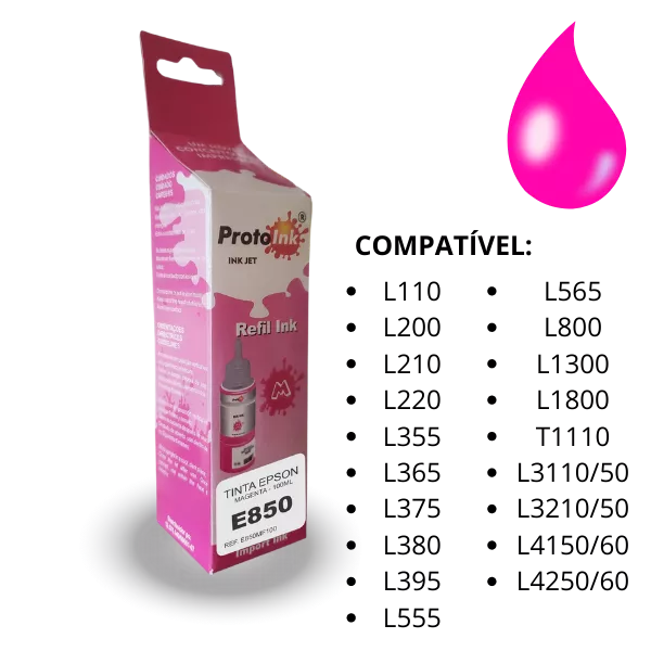 TINTA EPSON T544, T664, T504 CORANTE PROTOINK MAGENTA 100ML REF. E850