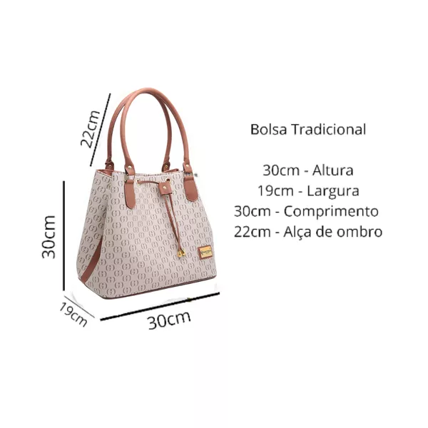 Conjunto 3 Peças estampada Bolsa Saco grande + Bolsa Transversal + nécessaire Bege - Gouveia Costa 