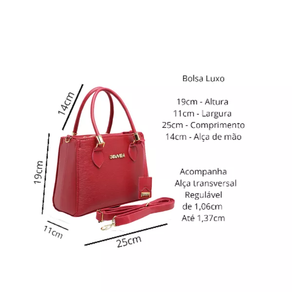 Bolsa Luxo Feminina Vermelha Baú Alça de Mão e Transversal - Gouveia Costa 