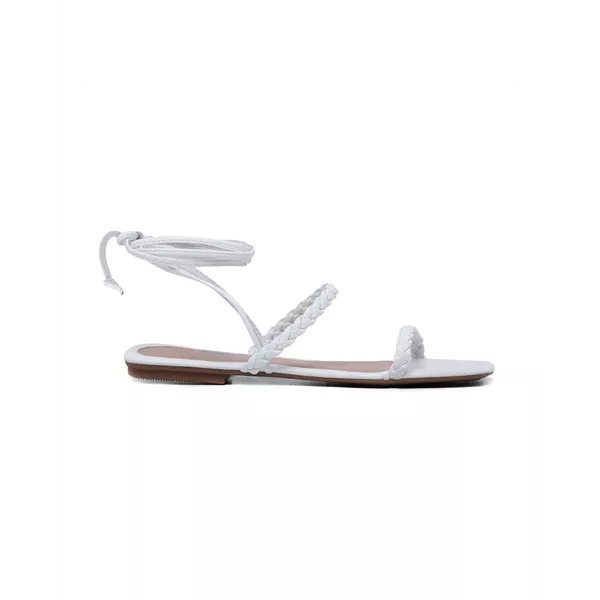 Sandália Rasteira Feminina Gabi Branca Trançada - Hella Shoes