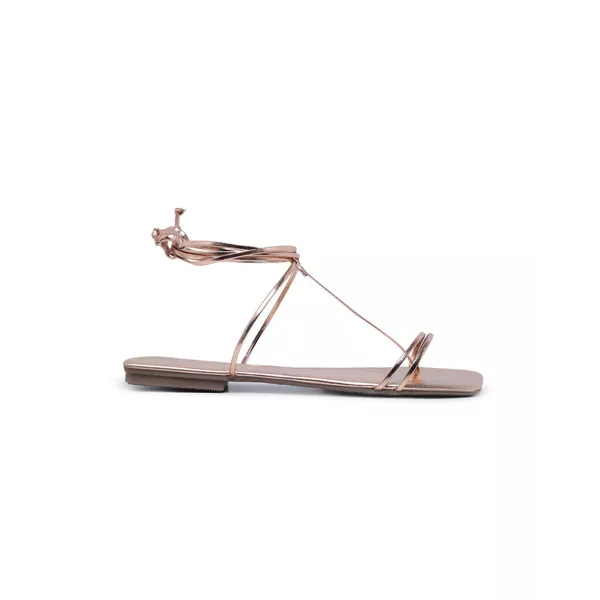 Sandália Rasteira Feminina Slim Metalizado Rose - Hella Shoes