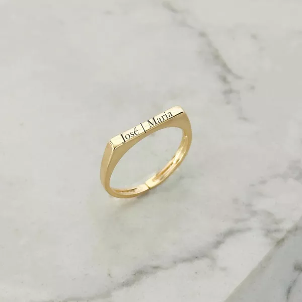 Anel Quadrado Fino Personalizável Folheado em Ouro 18k