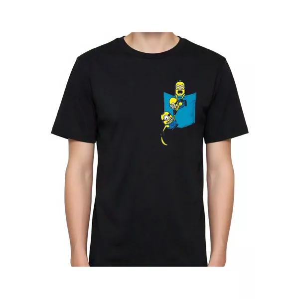 CAMISETA ALGODÃO FEMININA E MASCULINA MINIONS PRETA JOSTY
