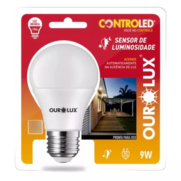 KIT com 10 unidades Lampada 9w 6500k sensor de luminosidade ourolux