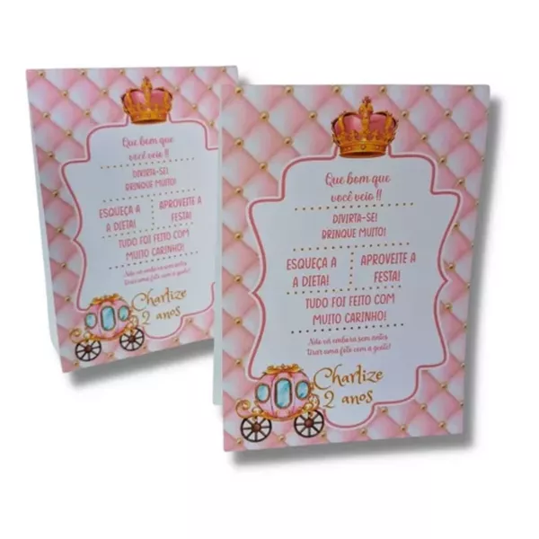 Cartão De Mesa Personalizado Aniversário Tema Realeza Menina 10 Unidades 