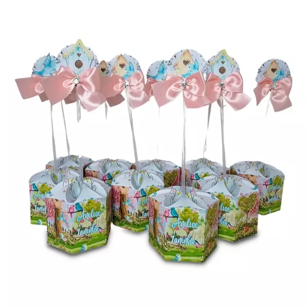 Centros de Mesa Personalizados - Tema Jardim Encantado 10 Unidades