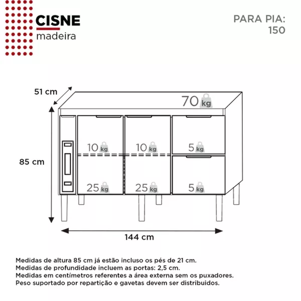 NICENESS E サイズL Gabinete Cozinha MDF Cisne Cinza 150 - COZIMAX | Rede Construir