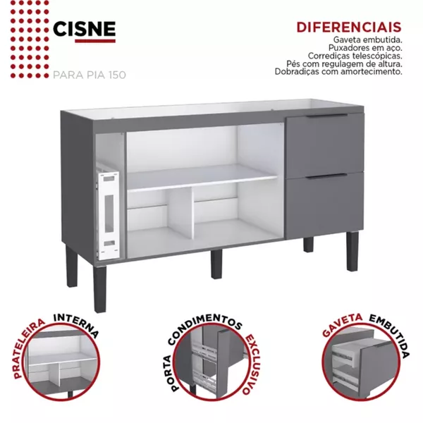 Gabinete Cozinha MDF Cisne Cinza 150 - COZIMAX | Rede Construir