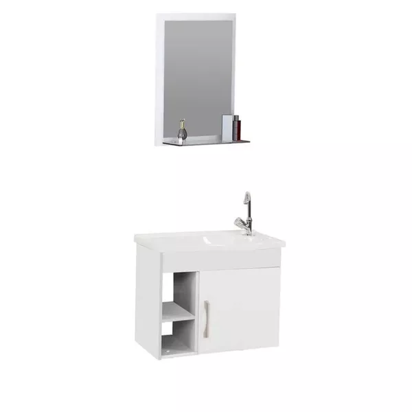 Kit Gabinete Banheiro Turim Suspenso Branco C/2 Nichos 55,5 - A. J. RORATO