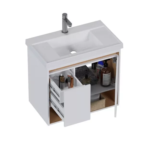 Kit Gabinete Banheiro MDF Verbena 60 Jequitibá / Branco +