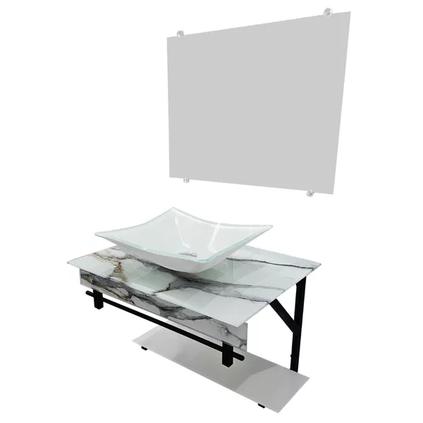 Kit Gabinete Vidro S60CQ PPQ-T Calacata Branco 60CM - VMEX