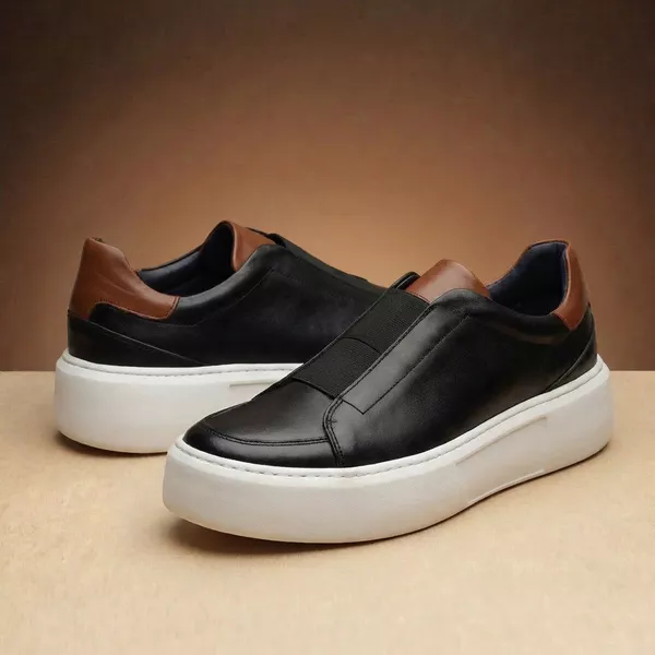 インブレッド('11英) Sapato Sneaker Masculino Elástico Couro Legítimo Comfort Preto