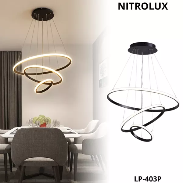 Lustre Pendente de Led 3 Aros Anéis Arcos 3 temperaturas de cor de LUZ 58w bivolt LP-403