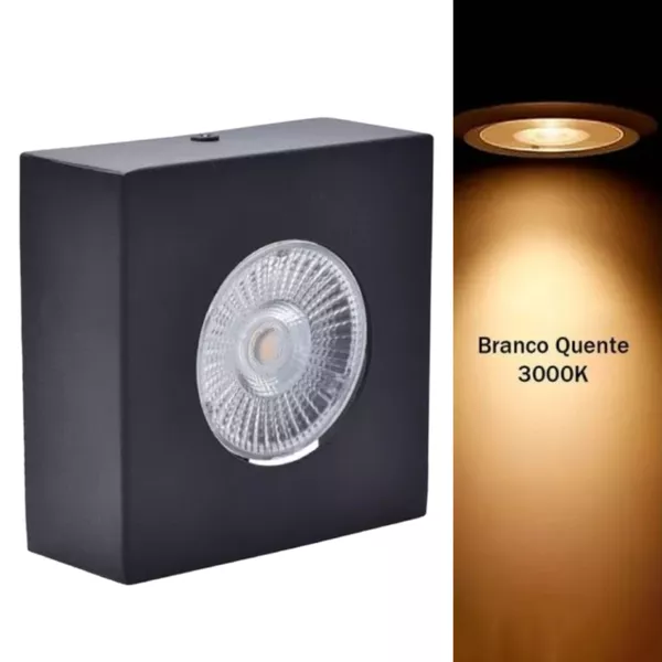 kit com 50 MINI SPOT PLAFON DE SOBREPOR QUADRADO PRETO 5W luz amarela