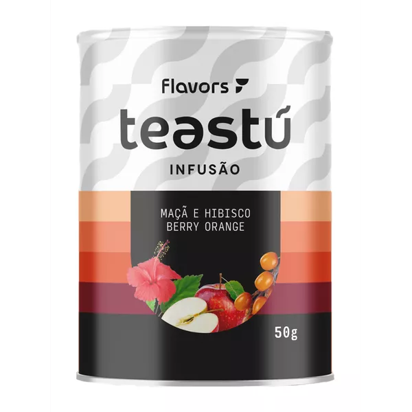 Chá de Maçã e Hibisco, Berry Orange, Capim Limão e Morango 150g, infusão natural e aromática com frutas e ervas selecionadas.