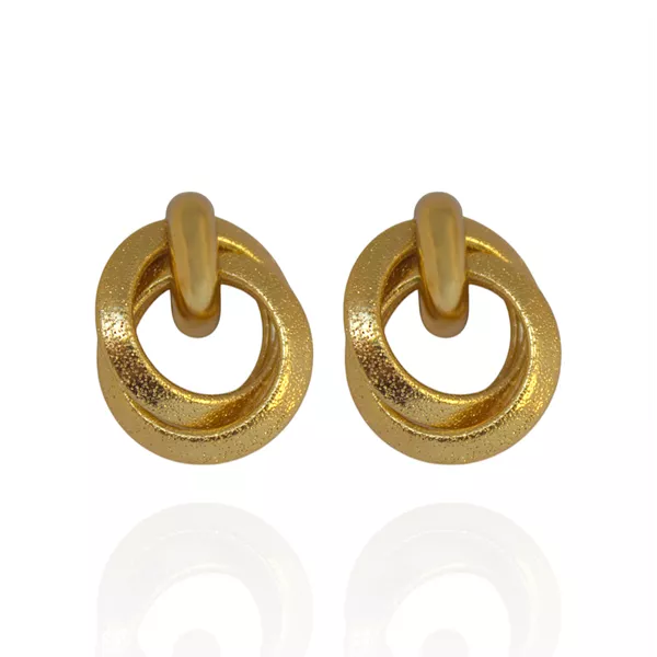 Brinco Dois Círculos Texturizados Banho de Ouro 18K