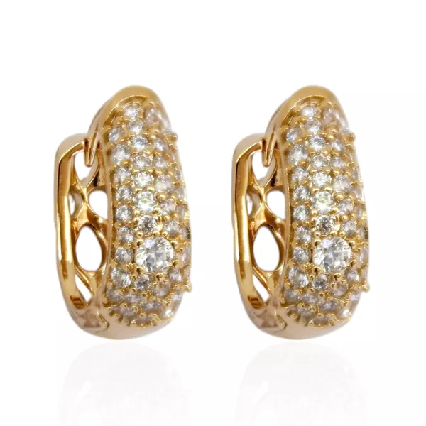 Brinco Argola Oval Cravejada de Zircônias Banho de Ouro 18K