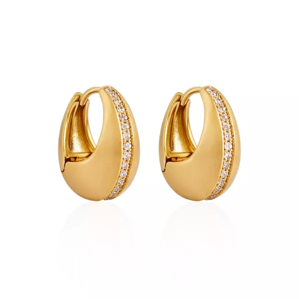 Brinco Argola com Fileira de Zircônias Banho de Ouro 18K