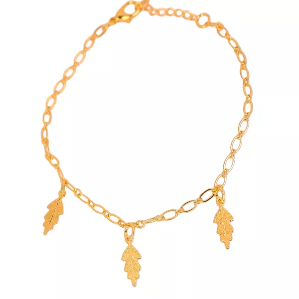 Pulseira Pingentes de Folha Trabalhada Banho de Ouro 18K