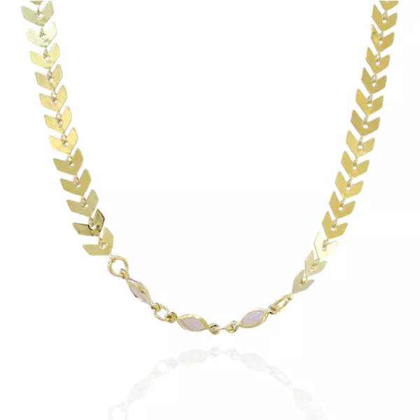 Colar Folhas Gregas com Zircônias Rosa Banhado a Ouro 18K