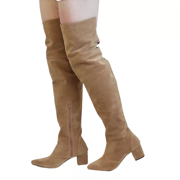 Bota Over The Knee Lirom Cano Longo Camurça Bege
