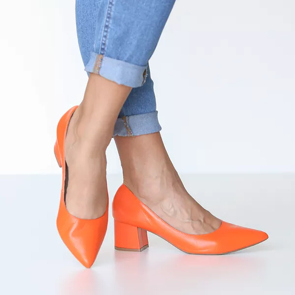 Scarpin Feminino Salto Bloco Laranja