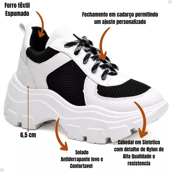 Tênis Tratorado Chuncky Preto e Branco | TENEHI Calçados