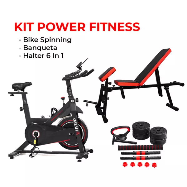 Kit Power Fitness com Bike, Banco e Pesos