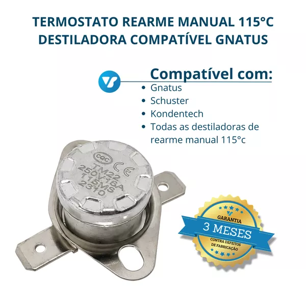 Termostato Rearme Manual 115°C Gnatus | V&B DO BRASIL