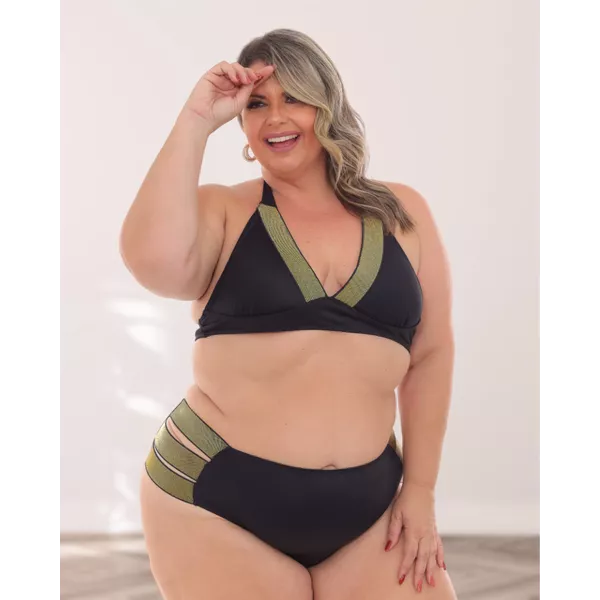 Biquíni Las Vegas Plus Size Tiras Preto e Dourado - Verace Comfort Wear