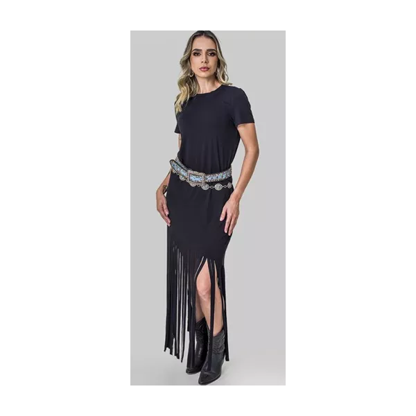 Vestido Franjas Preto Miss Country 