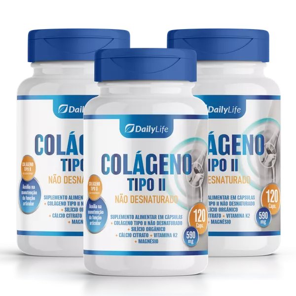 Colágeno Tipo 2 Não Hidrolisado - 120 Cápsulas Daily Life - 3x