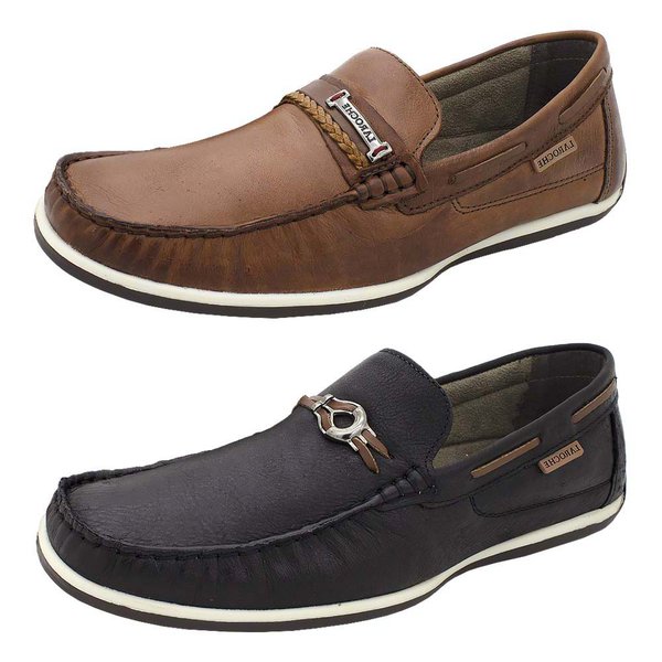 Kit 2 Mocassim Masculino em Couro Legitimo Marrom e Preto Kit 2 Mocassim Masculino em Couro Legitimo Marrom e Preto