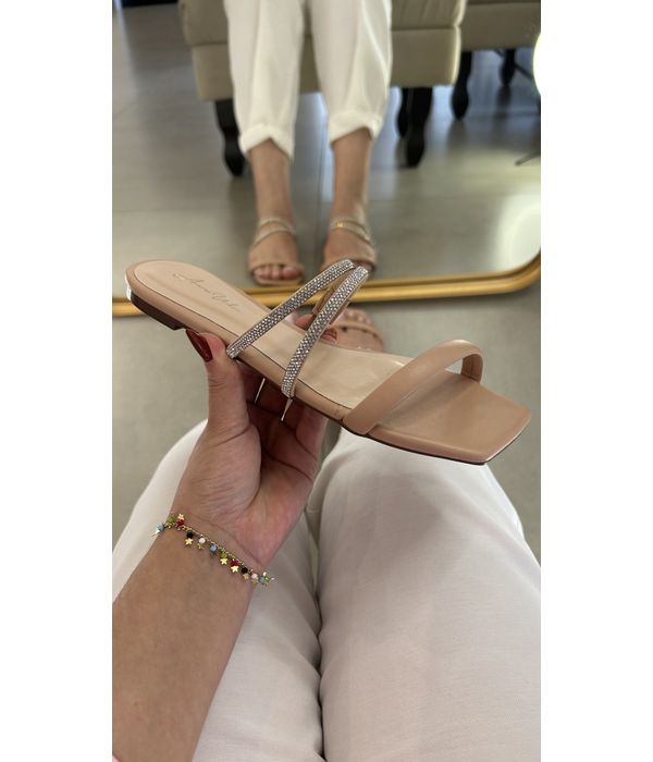 Sandália Rasteira Strass Lateral Confortável Aurora Urban