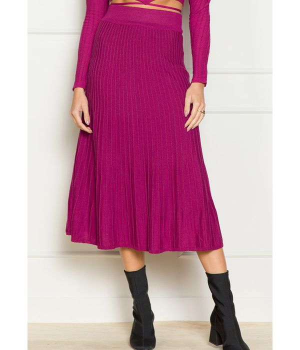 Saia midi plissada rosa metalizada hot sale