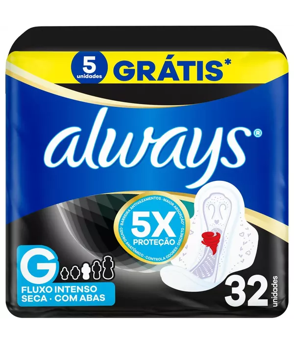 Always Absorvente Noturno Seca G com Abas 32 unidades