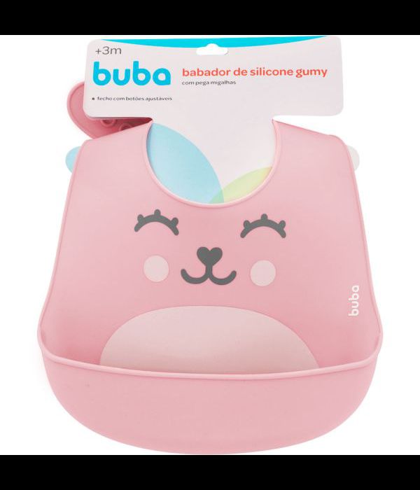 Babador em Silicone com Pega-Migalhas Rosa