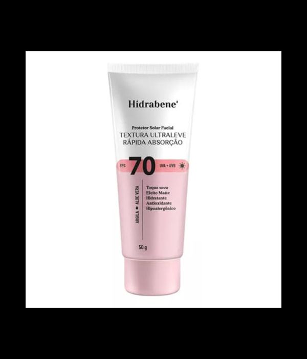 Hidrabene Protetor Solar Facial FPS 70 Textura Ultra Leve e Rápida Absorção 50g