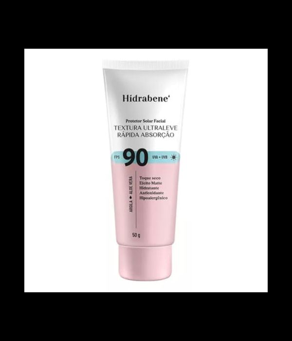 Hidrabene Protetor Solar Facial FPS 90 Textura Ultraleve e Rápida Absorção 50g