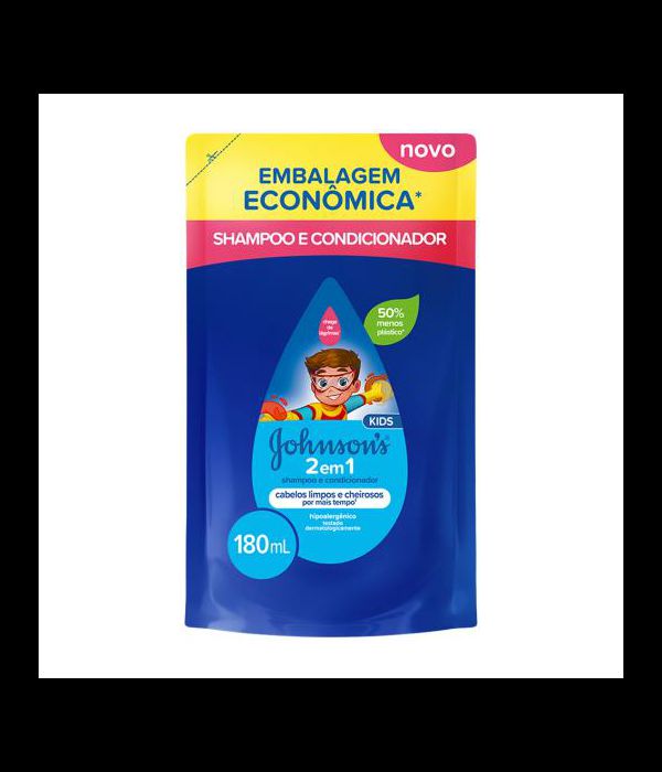 Johnson's 2 em 1 Shampoo e Condicionador Kids Cabelos Limpos e Cheirosos por Mais Tempo Sache 180ml