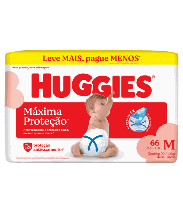 Huggies Fralda Máxima Proteção M 66 Unidades