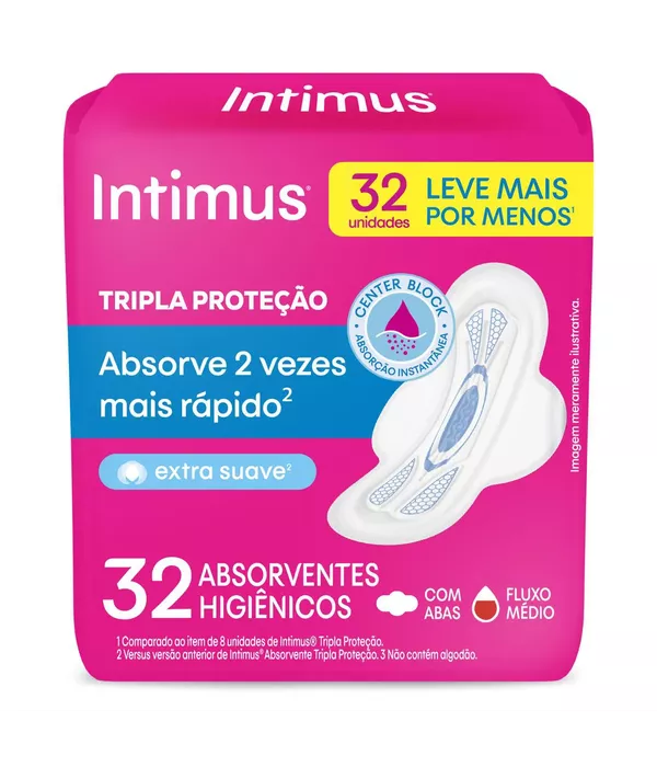 Intimus Absorvente Tripla Proteção Cobertura Suave Com Abas com 32 unidades